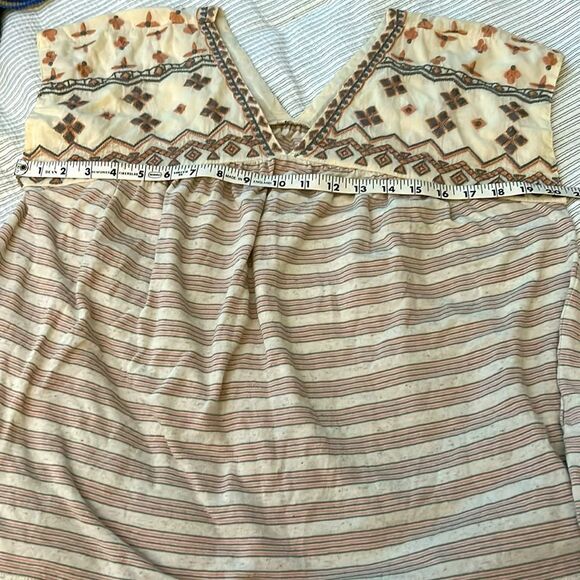 Lucky Brand Top Cream Novelty Striped Embroidered Size M - Picture 5 of 7
